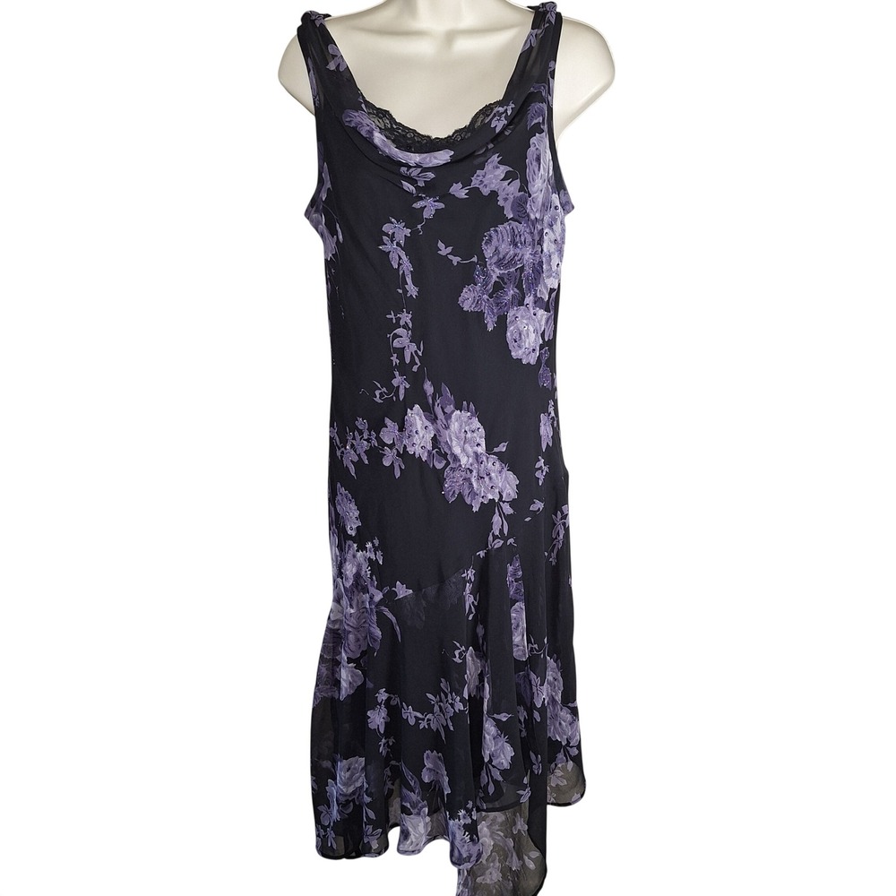 Y2K Whimsigoth Witchy Vamp Layered Lace Chiffon Illusion Handkercheif Dress L